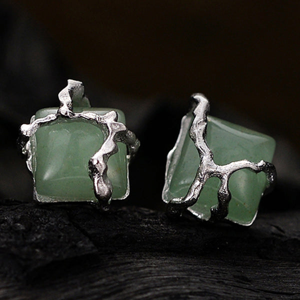 Sea Green Square Stud Earrings