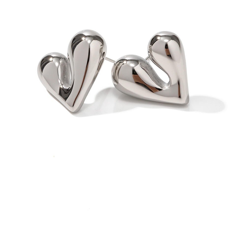 Geometric Heart shaped Silver Earrings