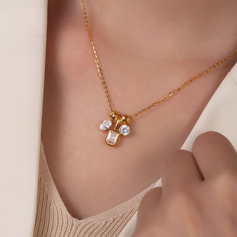 Three Stone Gold Plated Pendant Necklace