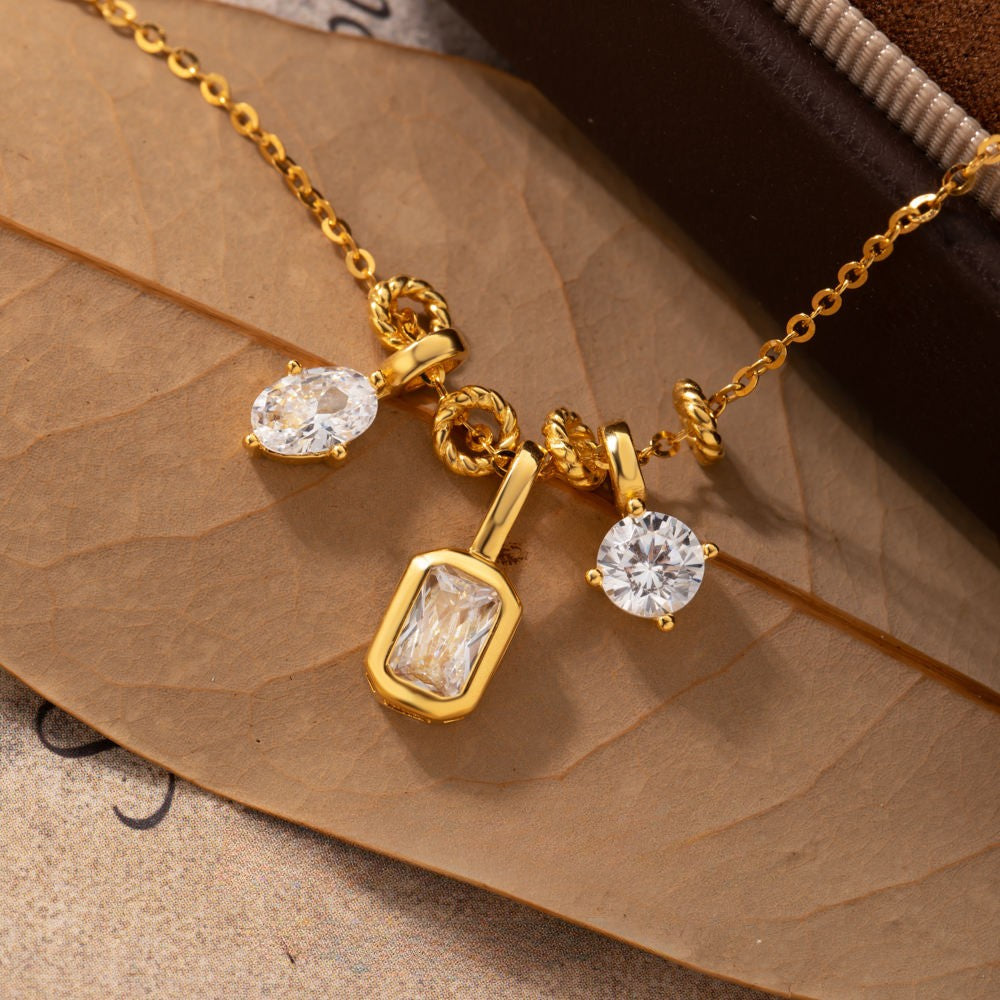 Three Stone Gold Plated Pendant Necklace