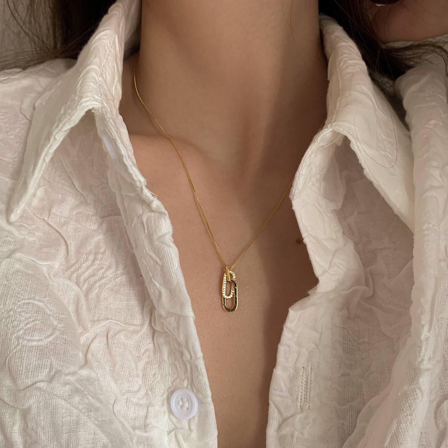 Crystal Geometric Oval & Forever Necklace