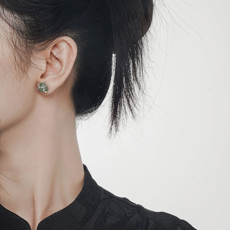 Sea Green Square Stud Earrings
