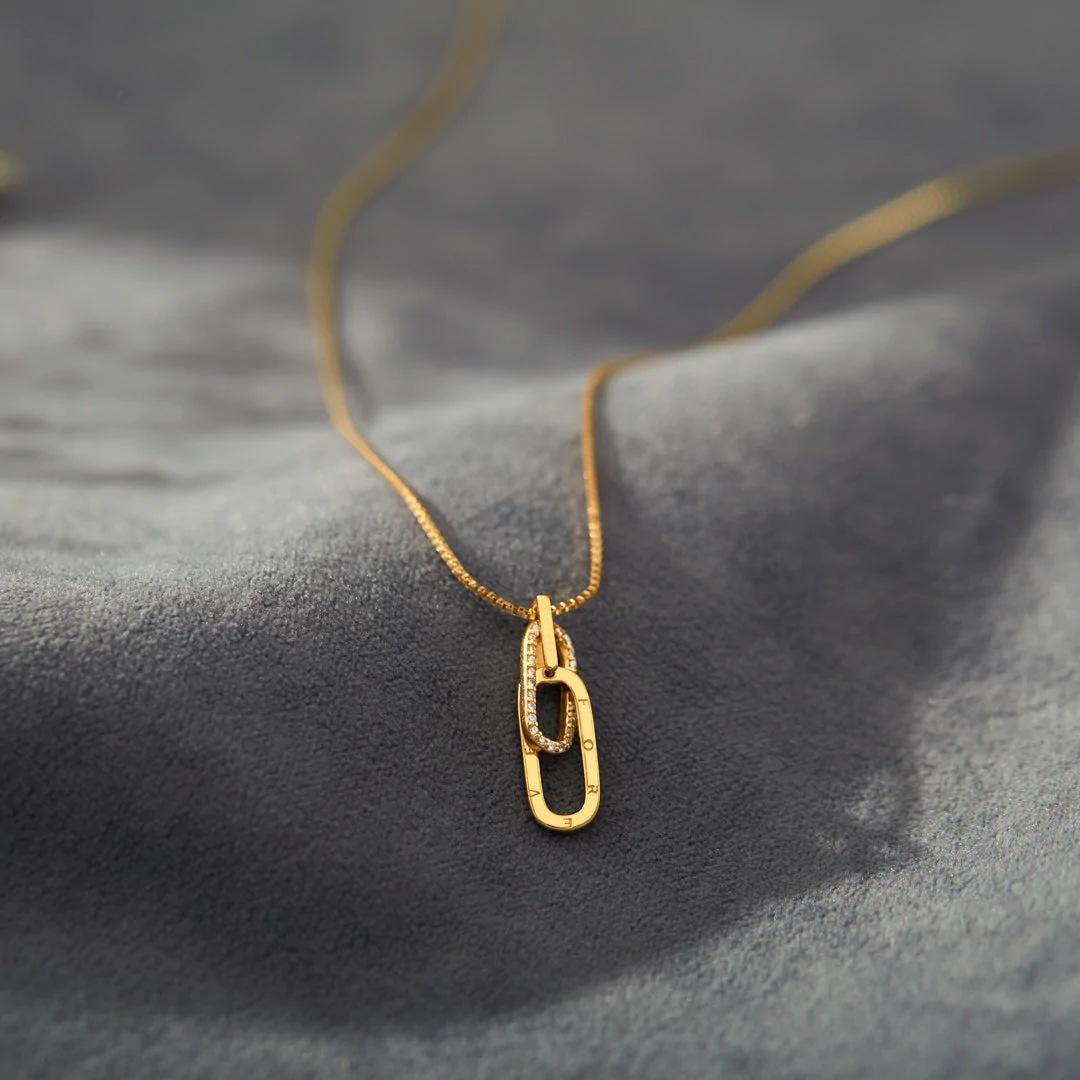 Crystal Geometric Oval & Forever Necklace
