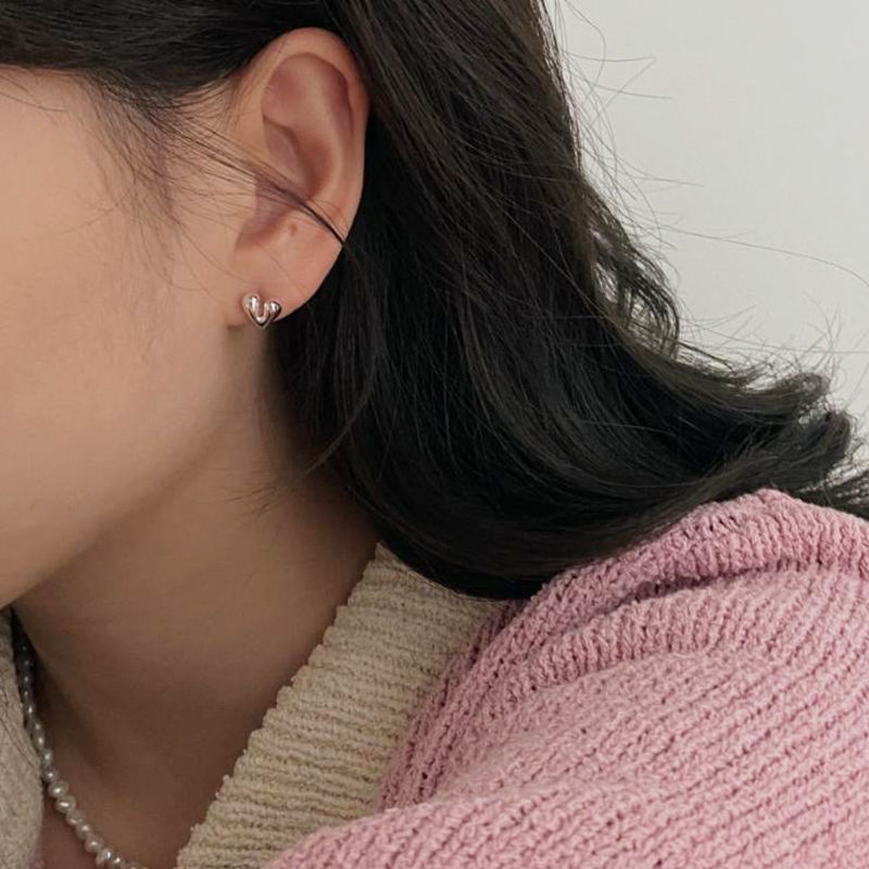 Geometric Heart shaped Silver Earrings