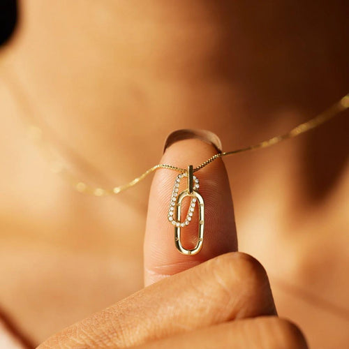 Crystal Geometric Oval & Forever Necklace