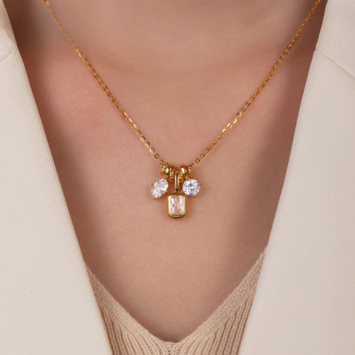 Three Stone Gold Plated Pendant Necklace