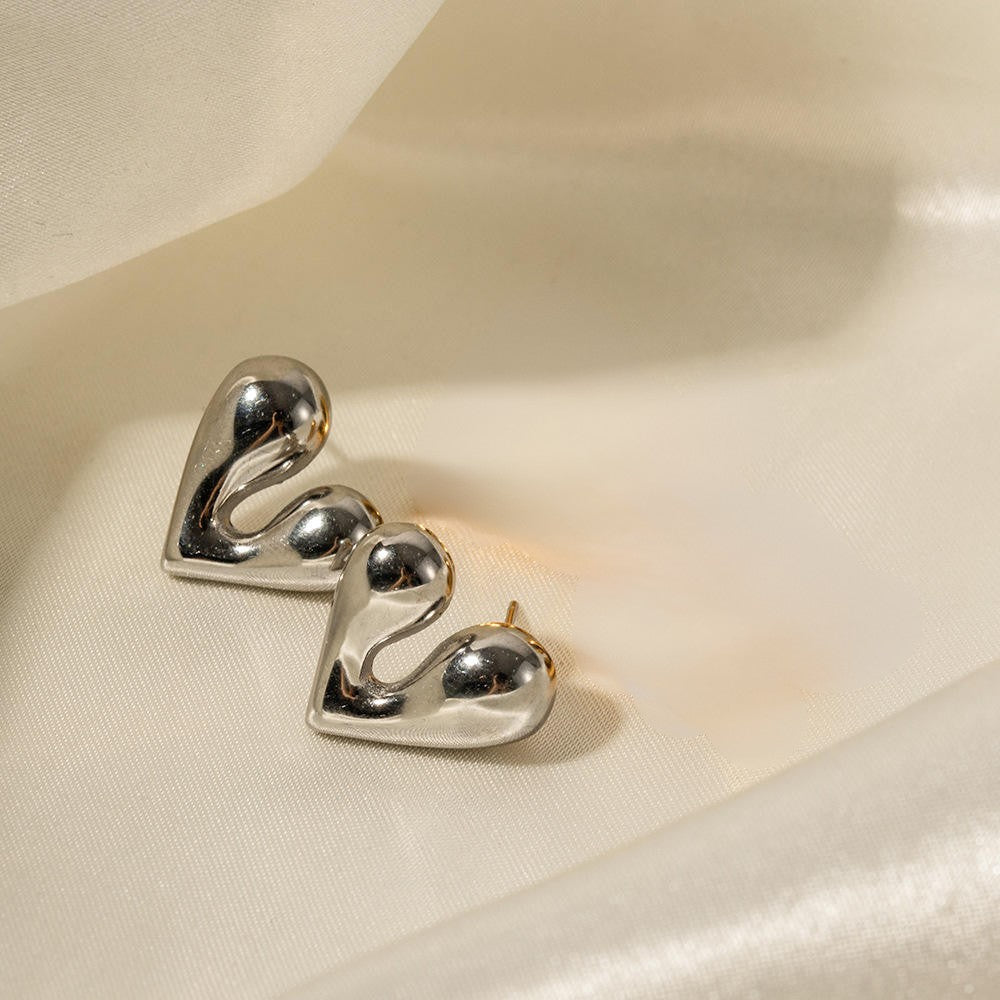 Geometric Heart shaped Silver Earrings