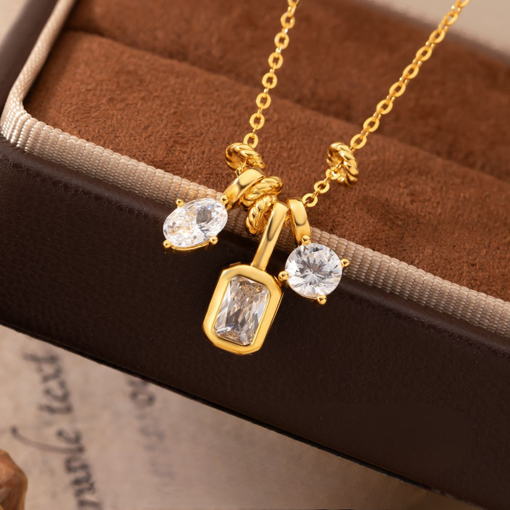 Three Stone Gold Plated Pendant Necklace